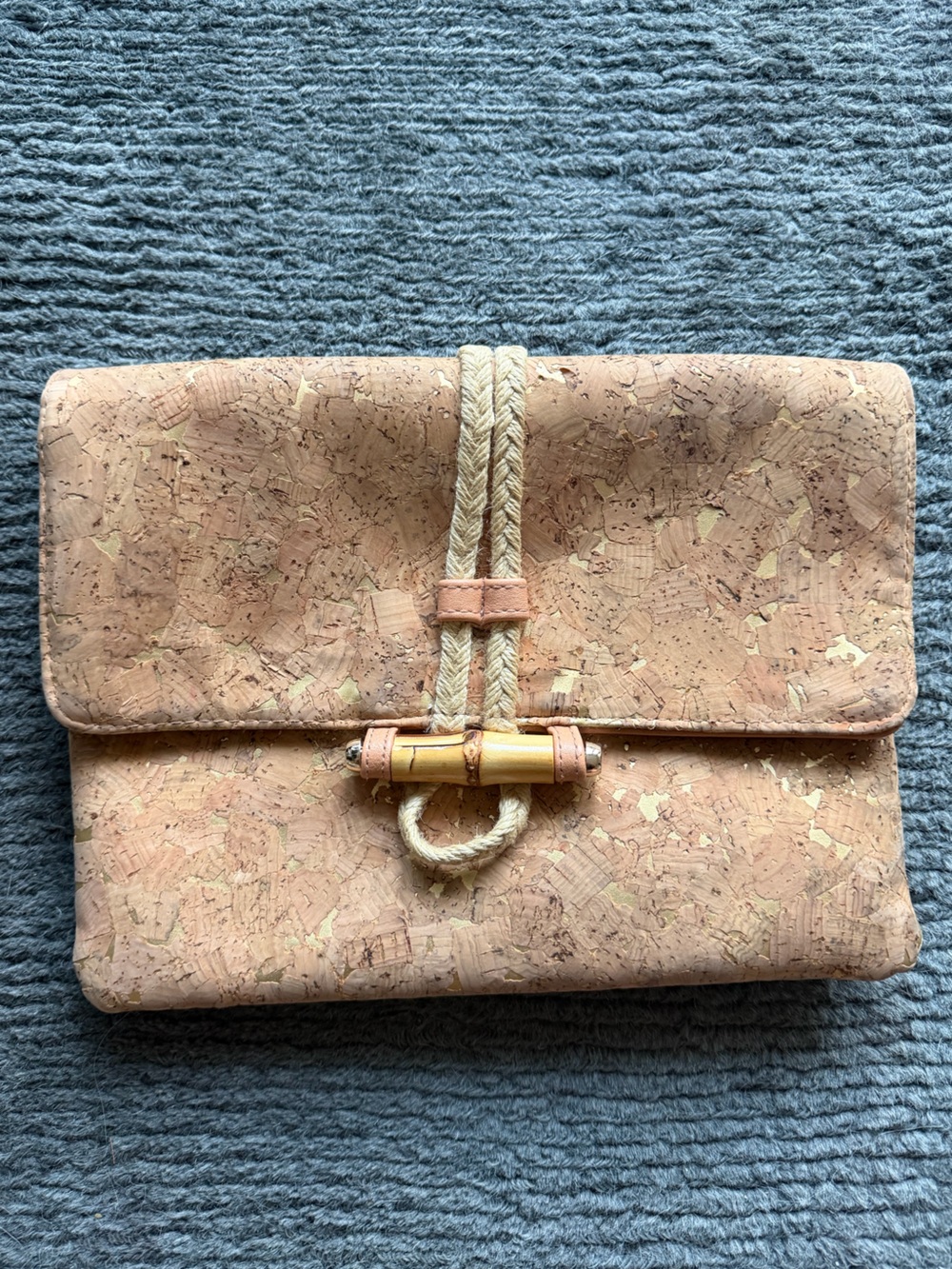 Sondra Roberts Natural Cork Clutch with Rope and Bamboo Accent